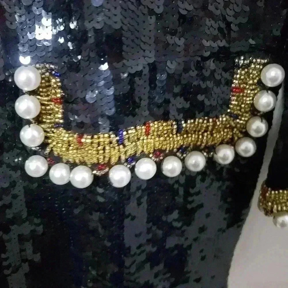 Vintage Black Tie Sequin Pearl Jacket - Picture 3 of 8